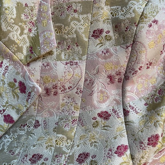 PAULE VASSEUR Pale Gold Rose Embroidered SILK Dress & Jacket Suit Size 40 - Picture 6 of 6
